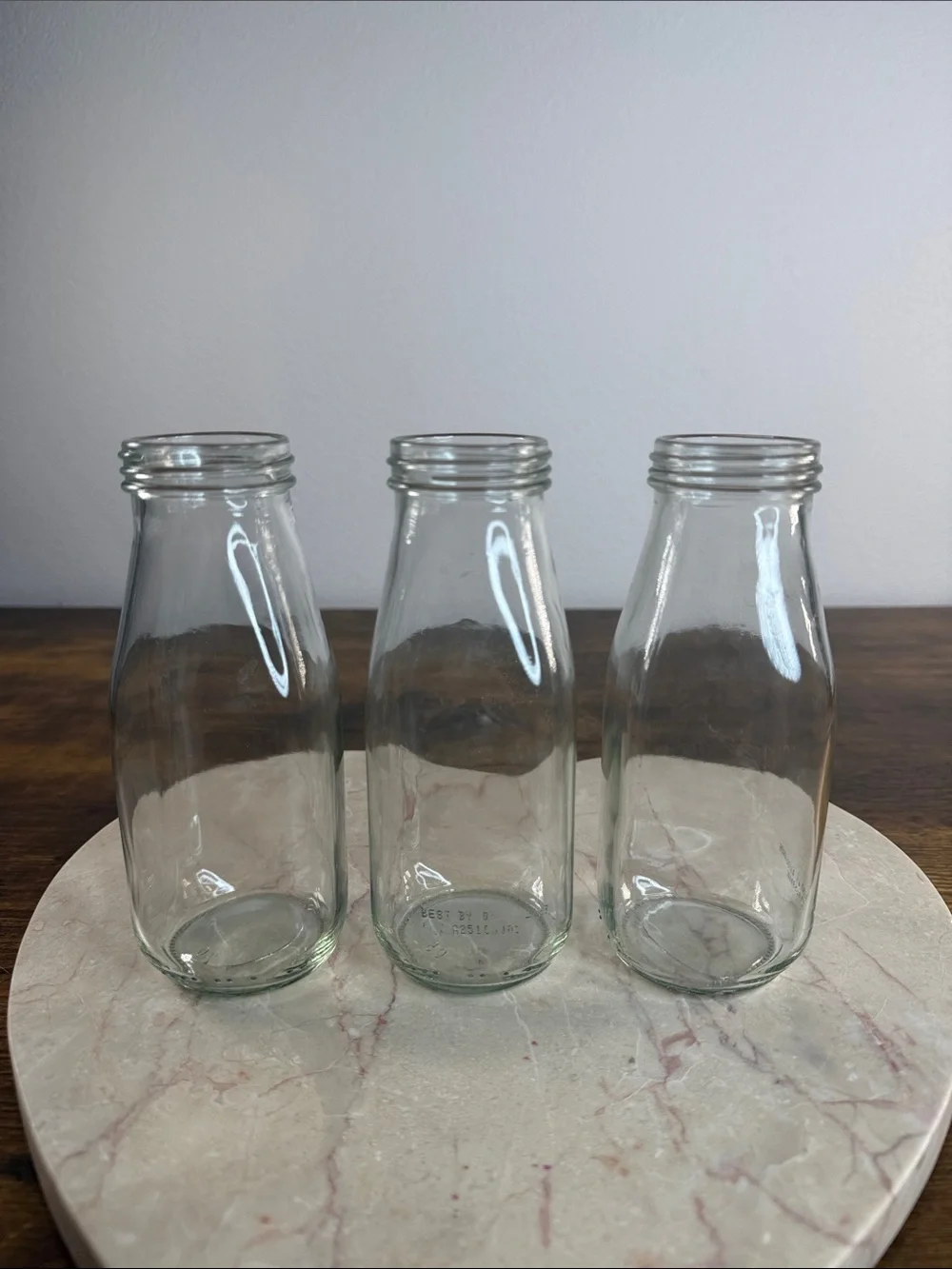 Set of 3 Clear Glass Milk Bottles